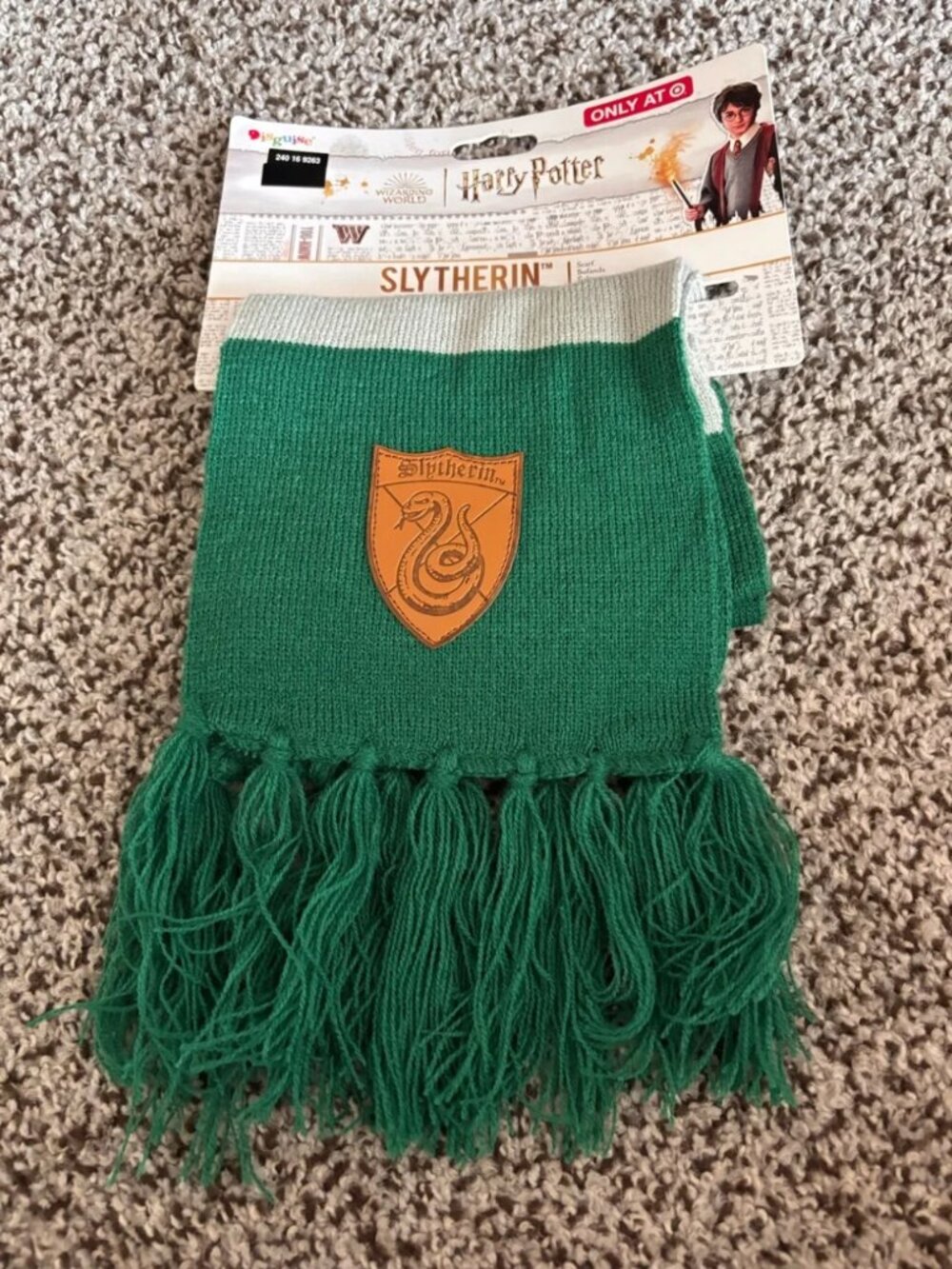 Harry Potter Slytherin Robe & Scarf Halloween Costume 4/6 Black Green Hooded - Picture 7 of 9